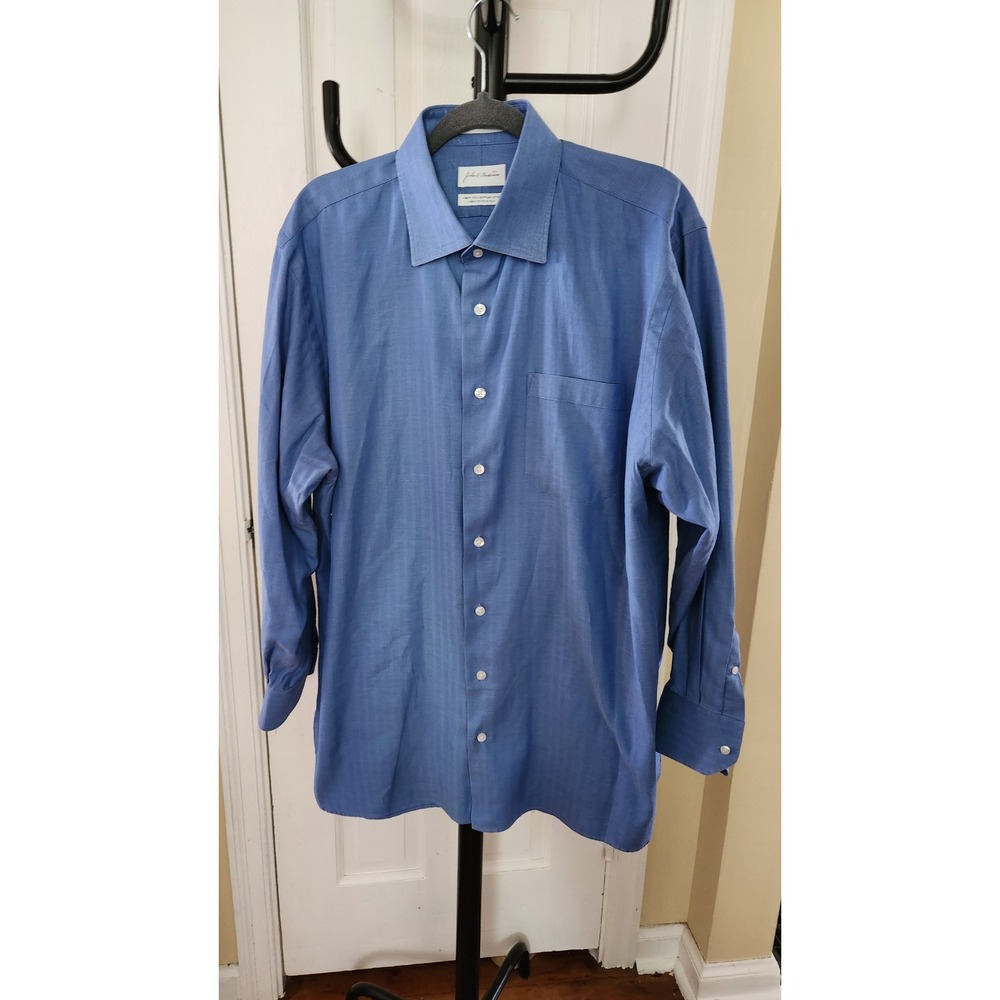 John W. Nordstrom Men's Size 17/34 Blue Long Sleeve Dress Shirt 100% Cotton